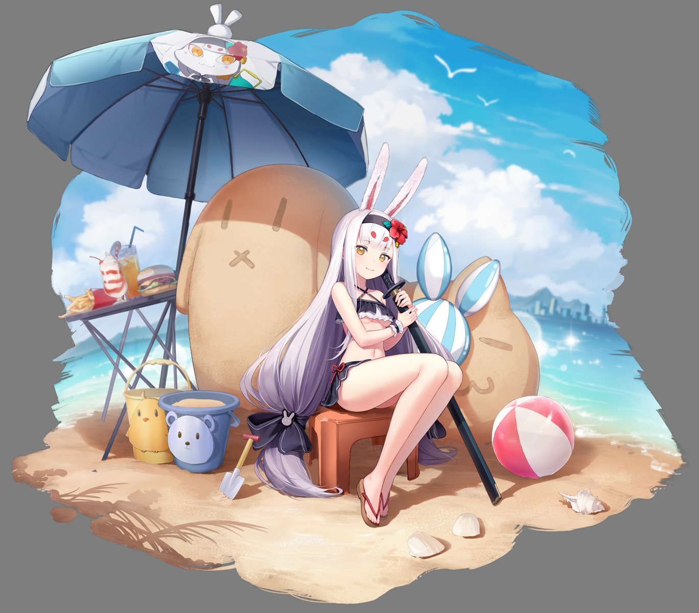 animal_ears, azur_lane, bikini, bunny_ears, kuroboshi_kouhaku, shimakaze_(azur_lane), swimsuits, sword