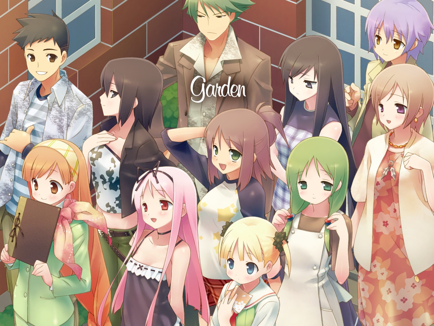 cuffs, dress, garden, gayarou, hiiragi_ayaka, himemiya_ruri, hoshino_erika, kasuga_nadeshiko