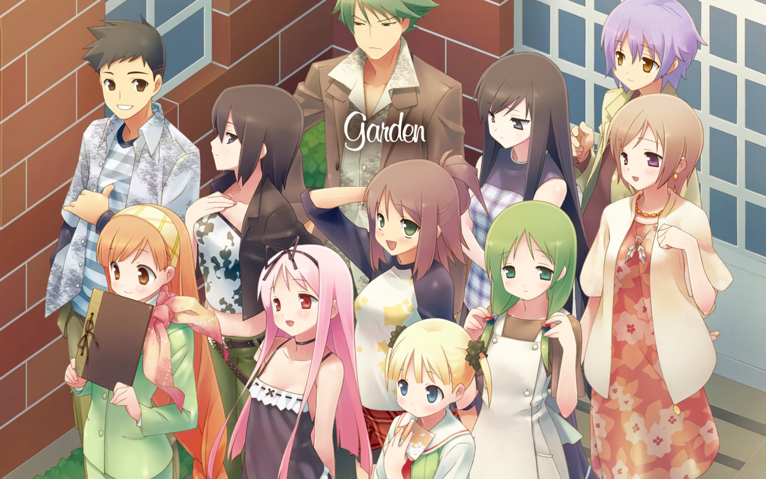 cuffs, dress, garden, gayarou, hiiragi_ayaka, himemiya_ruri, hoshino_erika, kasuga_nadeshiko