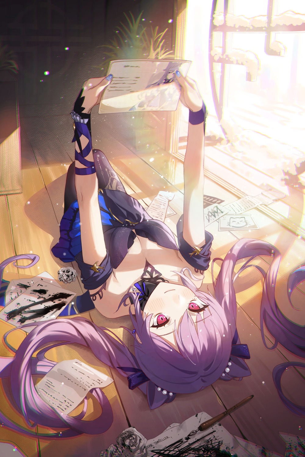 dress, genshin_impact, keqing, krin, no_bra, pantyhose