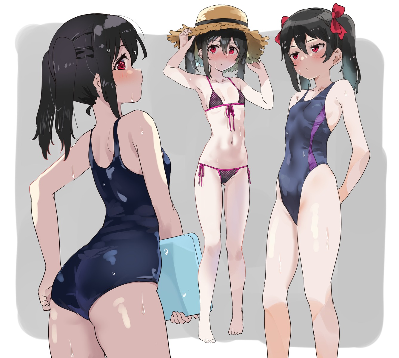 ass, bikini, kurokawa_makoto, love_live!, love_live!_(series), school_swimsuit, swimsuits, yazawa_nico