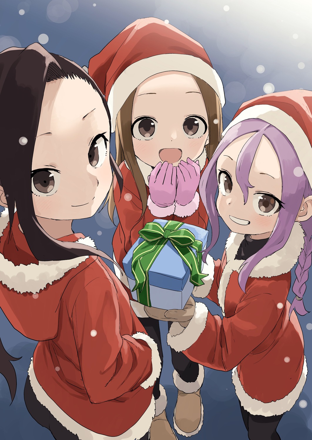 christmas, crossover, dress, karakai_jouzu_no_takagi-san, kunoichi_tsubaki_no_mune_no_uchi, pantyhose, soredemo_ayumu_wa_yosetekuru, takagi-san