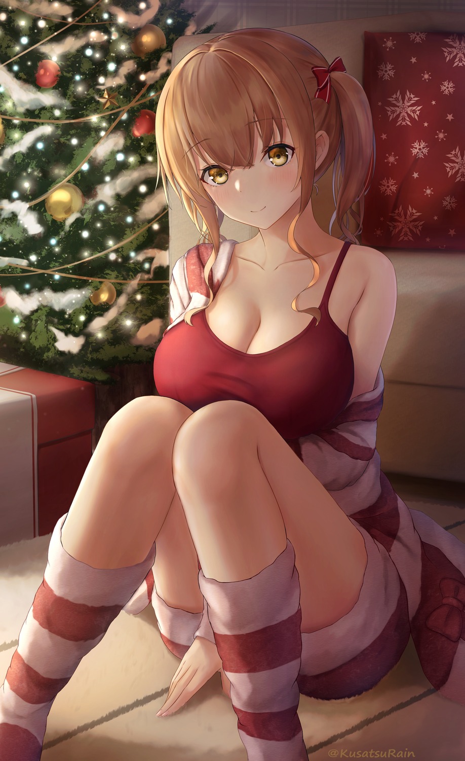amano_kusatsu, christmas, cleavage