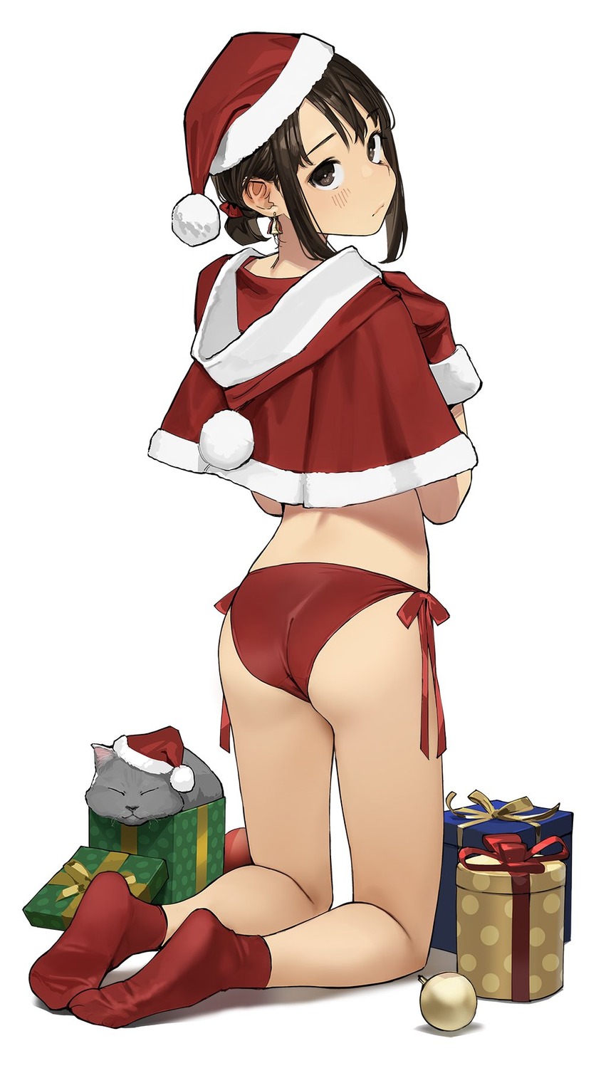 ass, bikini, breast_hold, christmas, douki-chan, ganbare_douki-chan, swimsuits, yom
