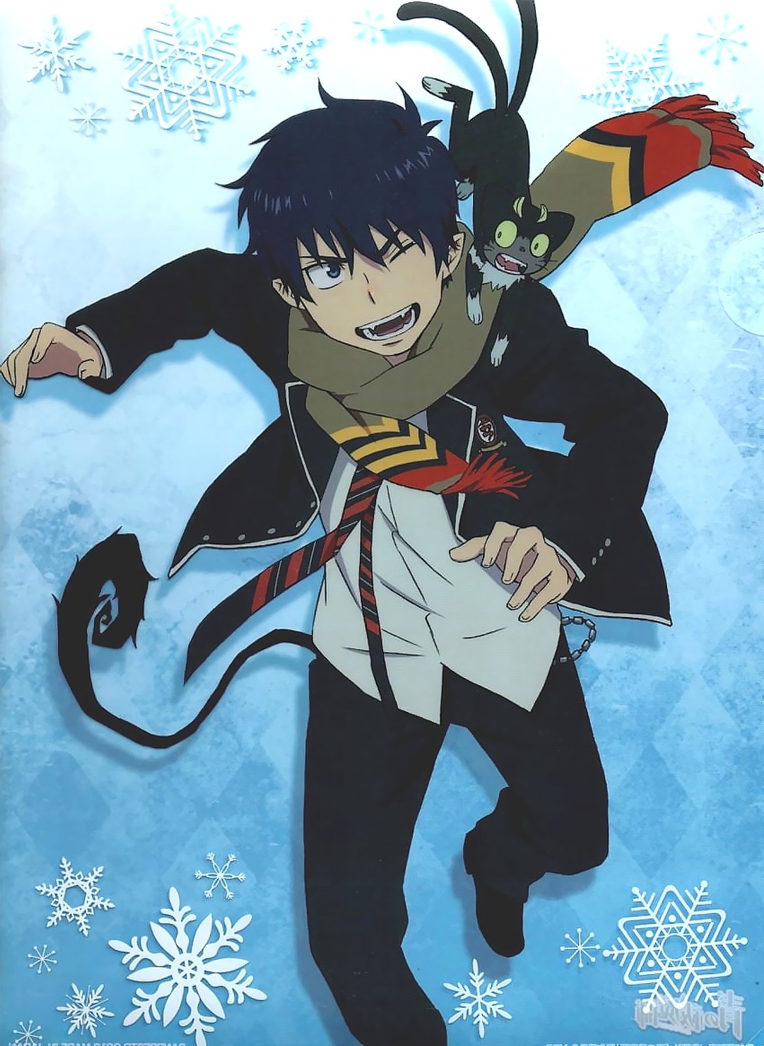ao_no_exorcist, kuro_(ao_no_exorcist), male, neko, okumura_rin, pointy_ears, possibly_upscaled?, seifuku