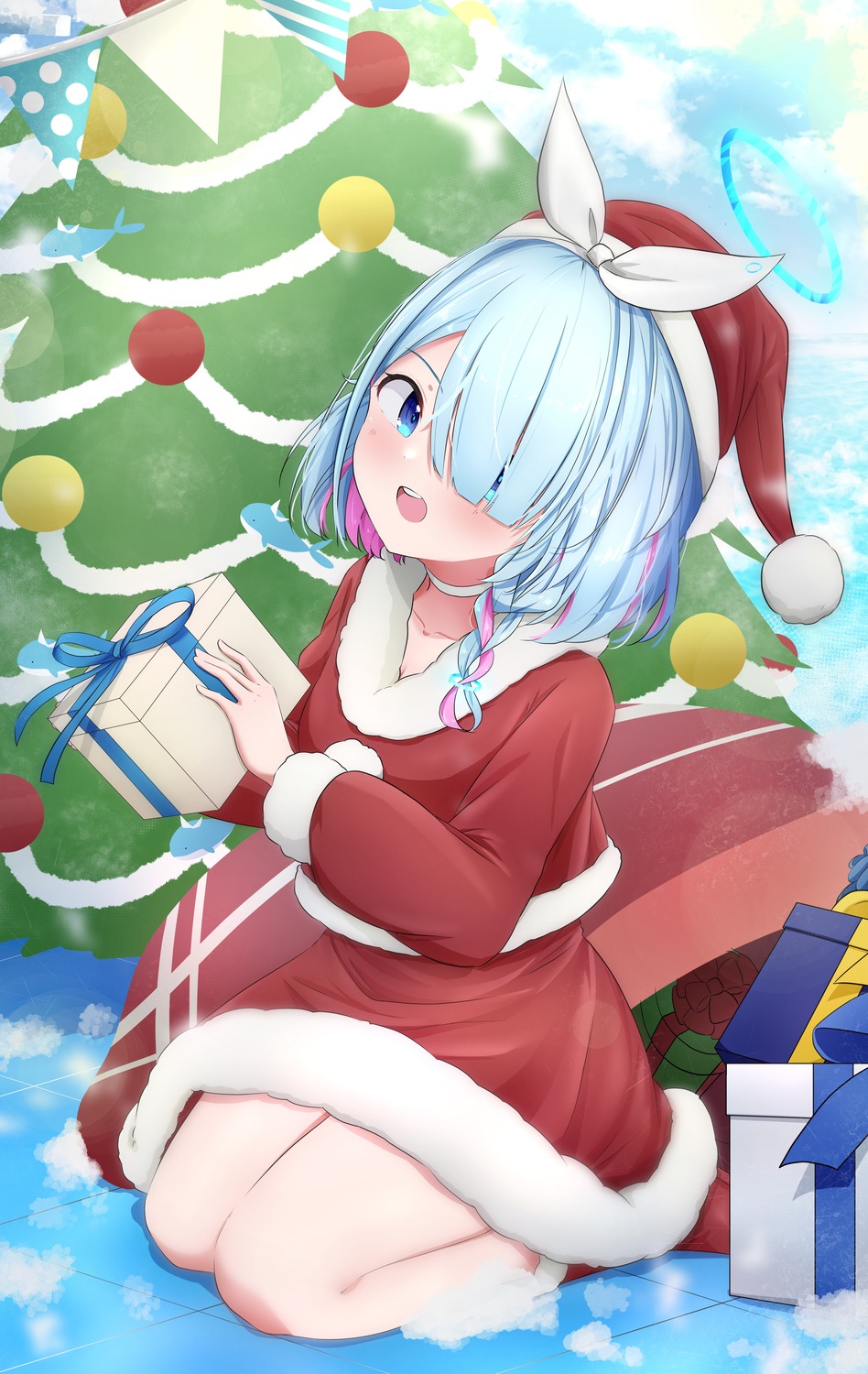 arona_(blue_archive), blue_archive, christmas, dress, halo, morupeusu