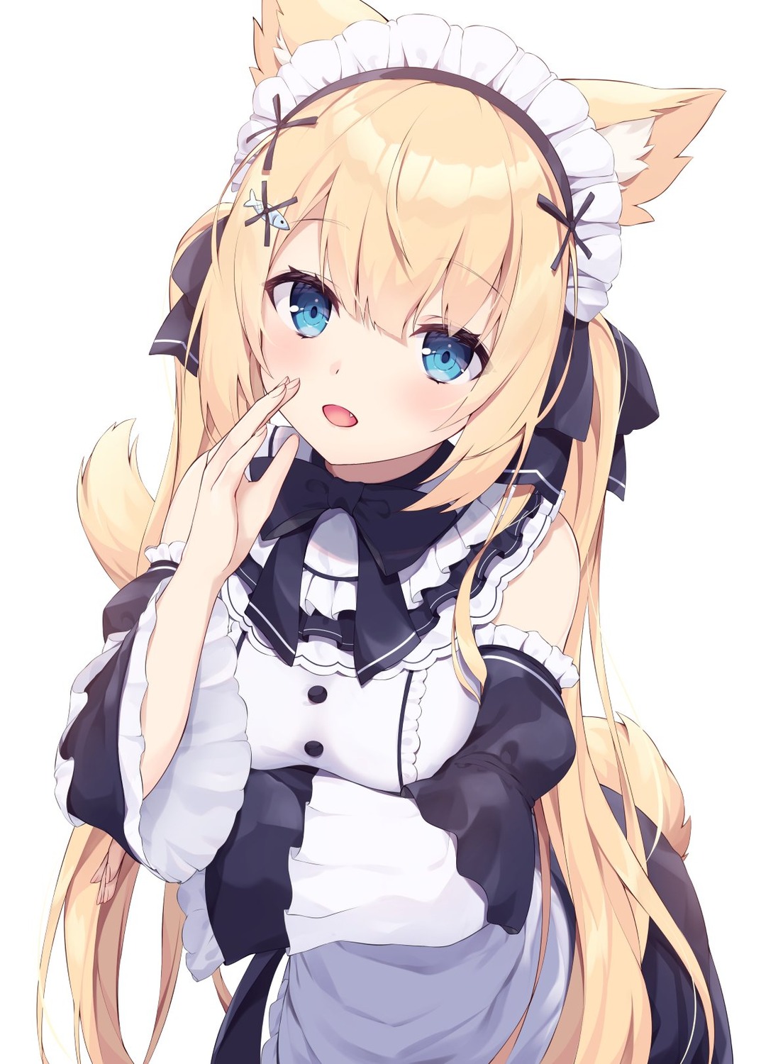 animal_ears, breast_hold, hanazono_serena, indie_virtual_youtuber, maid, nekomimi, tail, yumenone_(conectarts)