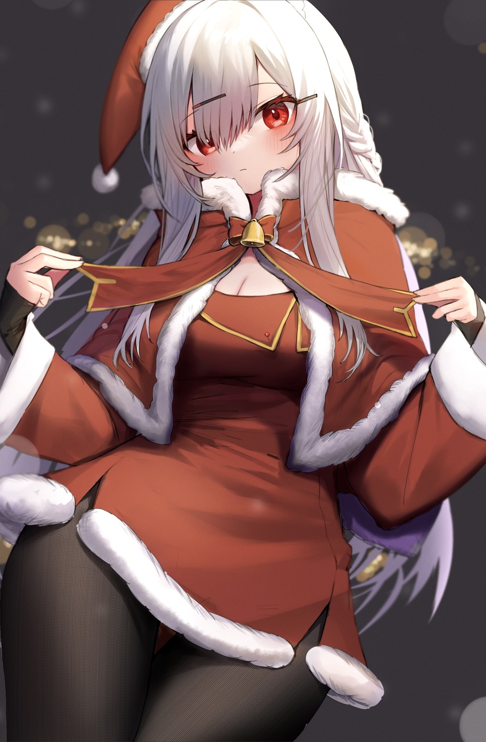 christmas, cleavage, daifukumochi_(akaaokiiwo), dress, pantyhose
