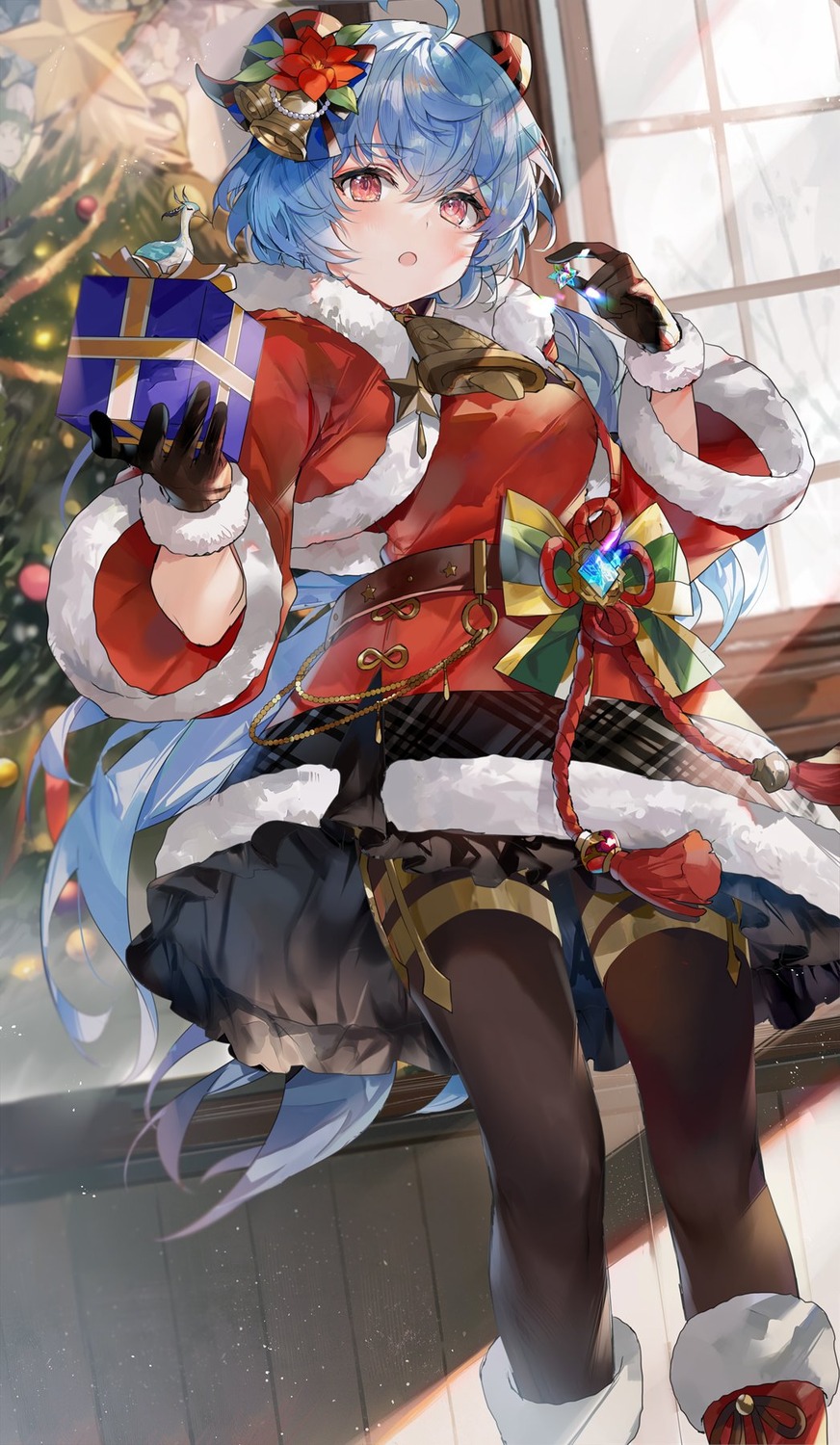 christmas, ganyu, genshin_impact, hinahino, horns, pantyhose