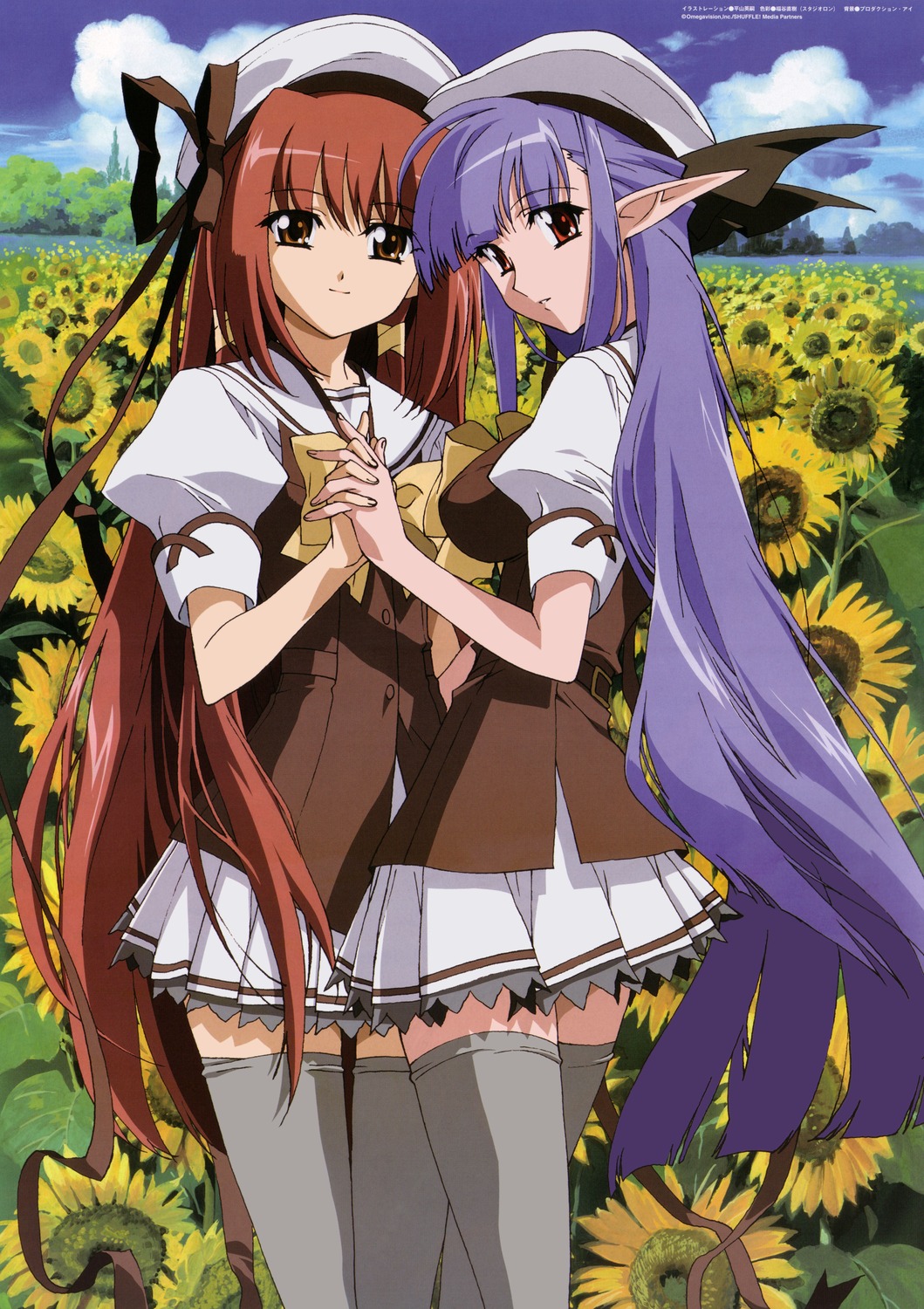 fixed, hirayama_hidetsugu, lisianthus, nerine, pointy_ears, seifuku, shuffle, thighhighs