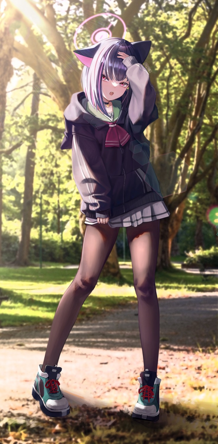 animal_ears, blue_archive, halo, kyouyama_kazusa, nekomimi, pantyhose, seifuku, whonyang