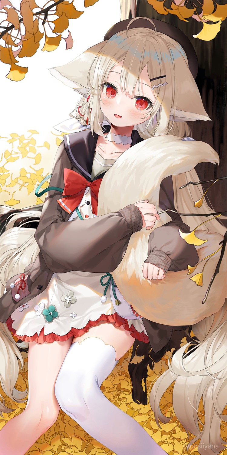 animal_ears, indie_virtual_youtuber, sakurada_shiro, seifuku, sweater, tail, thighhighs, yana_mori