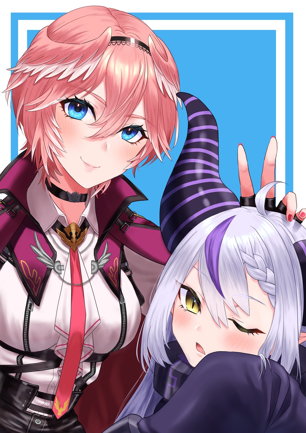 hololive, horns, la+_darknesss, mary_is_mine, pointy_ears, takane_lui, uniform, wings