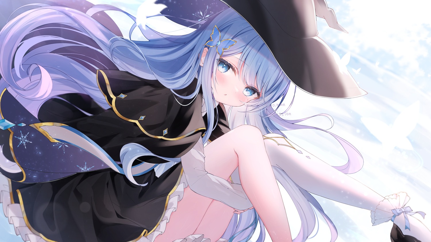 indie_virtual_youtuber, okomeillust, shigure_sena, skirt_lift, thighhighs, wallpaper, witch