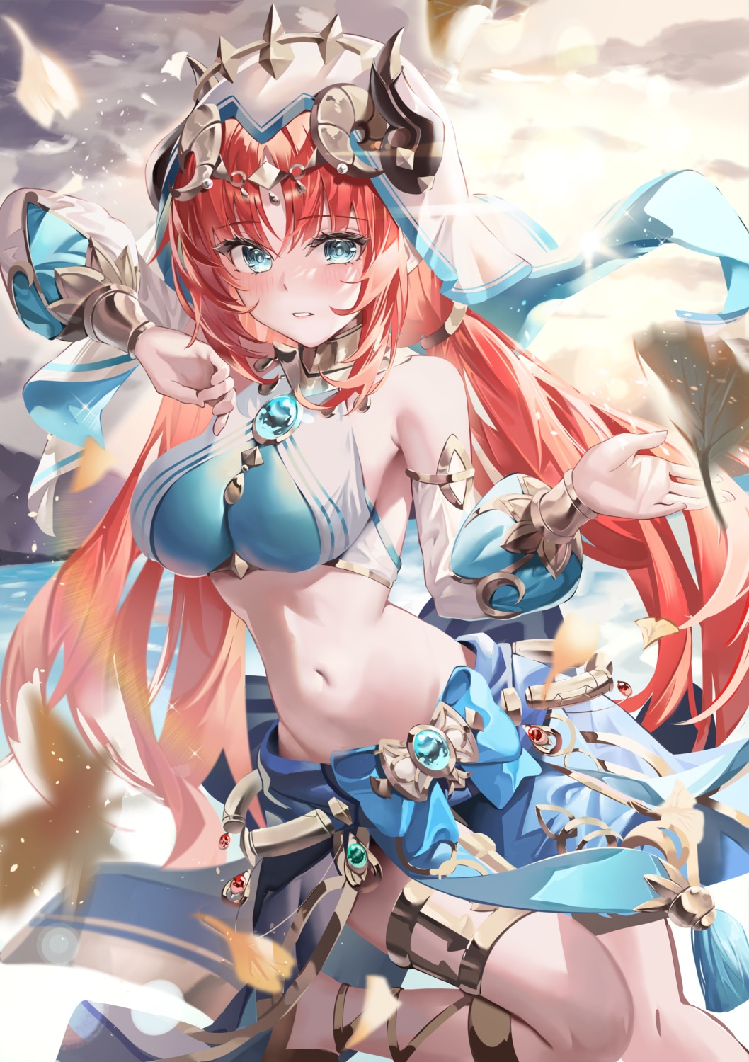 artist_revision, garter, genshin_impact, hao_827, horns, nilou, no_bra