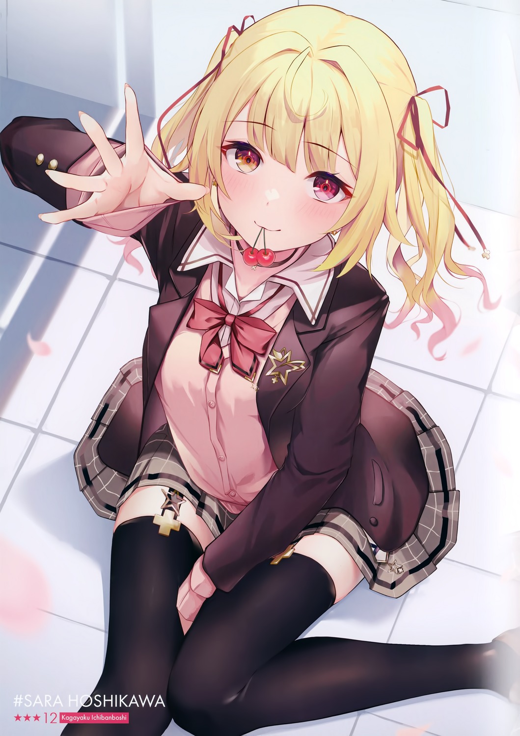 equal_(heartstrings), heterochromia, hoshikawa_sara, nijisanji, seifuku, stockings, sweater, thighhighs