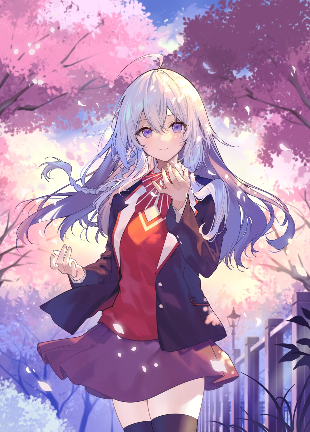 elaina_(majotabi), majo_no_tabitabi, necomi, seifuku, skirt_lift, sweater, thighhighs