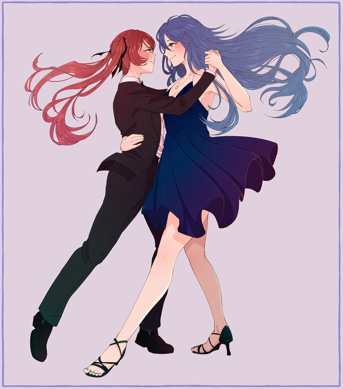business_suit, crossdress, dreamsyndd, dress, fire_emblem, fire_emblem_awakening, heels, lucina_(fire_emblem), no_bra, severa_(fire_emblem), yuri