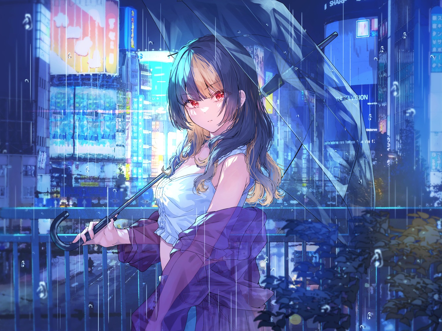 matsusatoru_kouji, no_bra, see_through, umbrella, wet