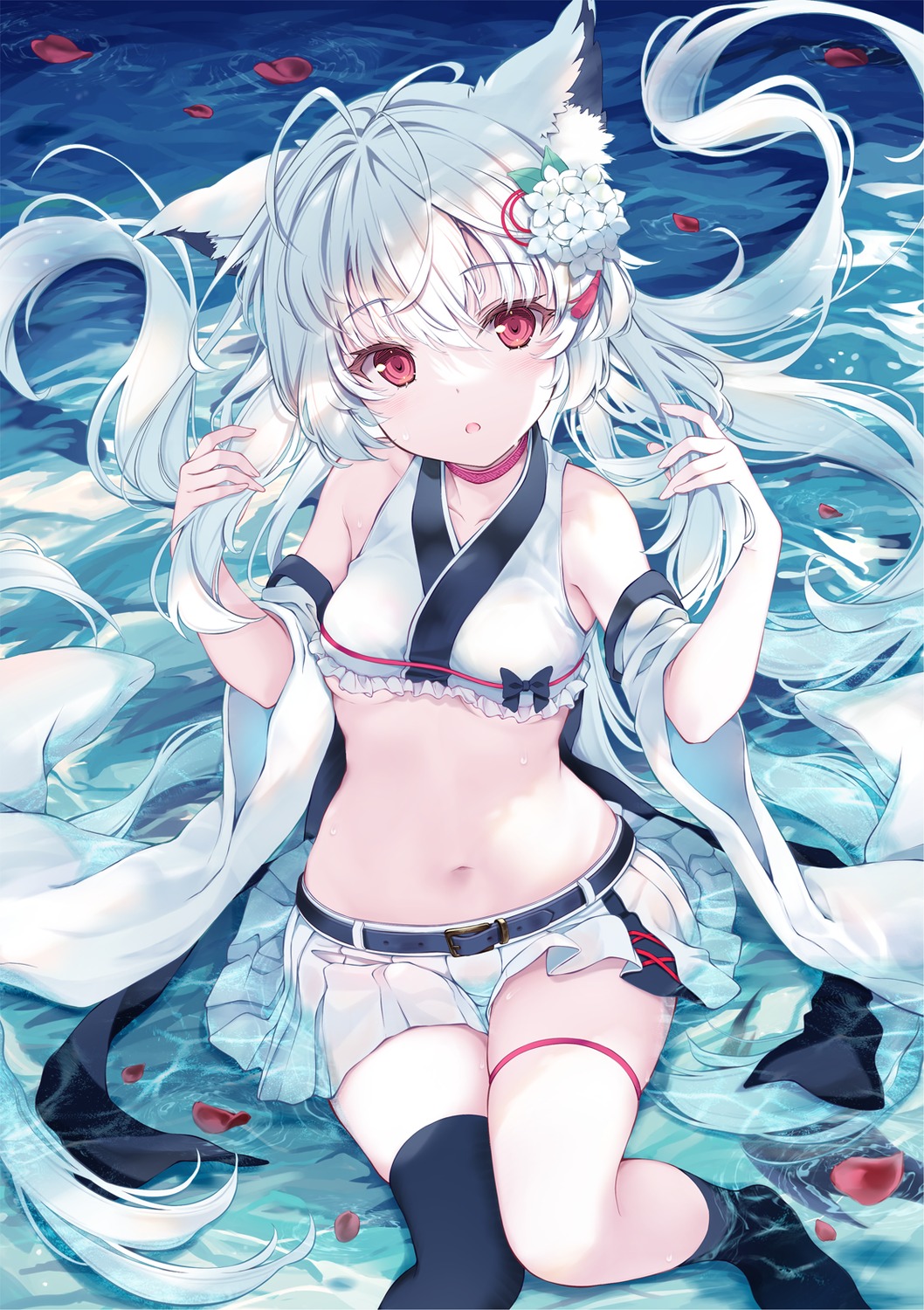 animal_ears, garter, japanese_clothes, see_through, tail, tenmu_shinryuusai, thighhighs, underboob