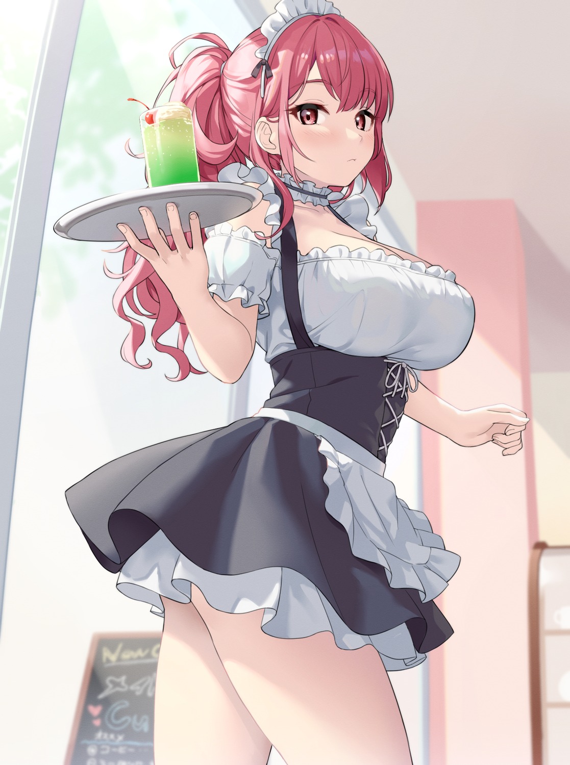 maid, no_bra, sawada_yuusuke, skirt_lift, waitress