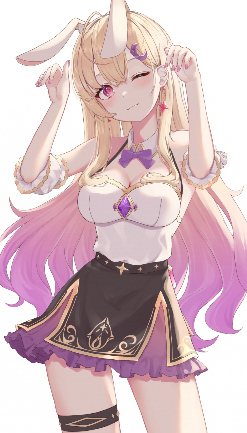 animal_ears, bunny_ears, garter, hiruno_ushiro, indie_virtual_youtuber, no_bra