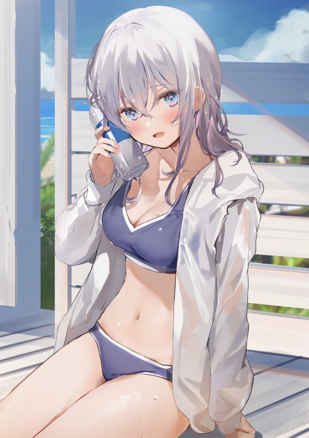 bikini, kanda_done, open_shirt, see_through, swimsuits, wet, wet_clothes