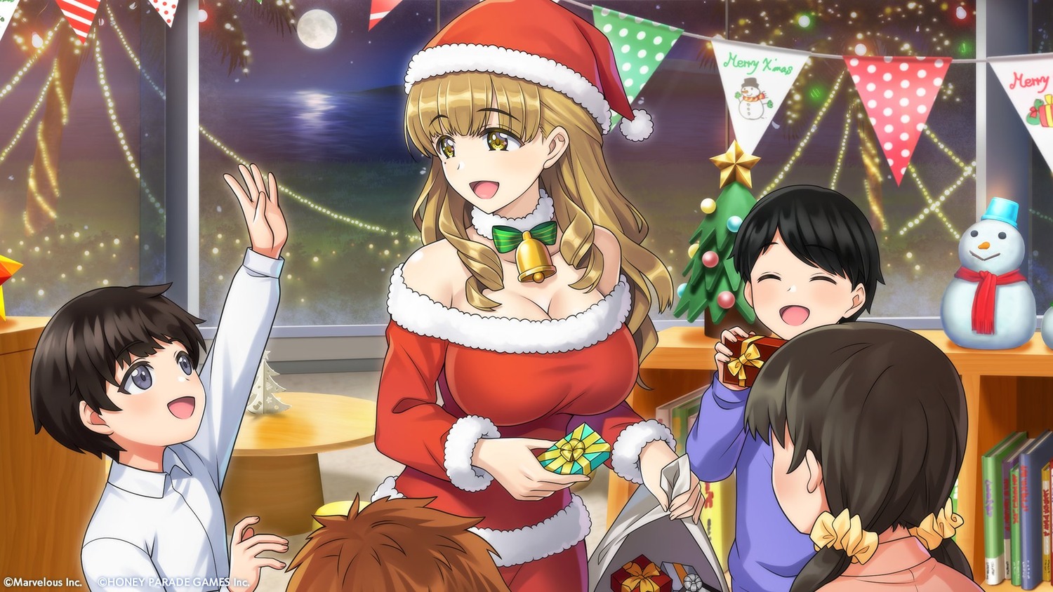 ayato_utae, christmas, cleavage, dolphin_wave, no_bra, takuji, wallpaper