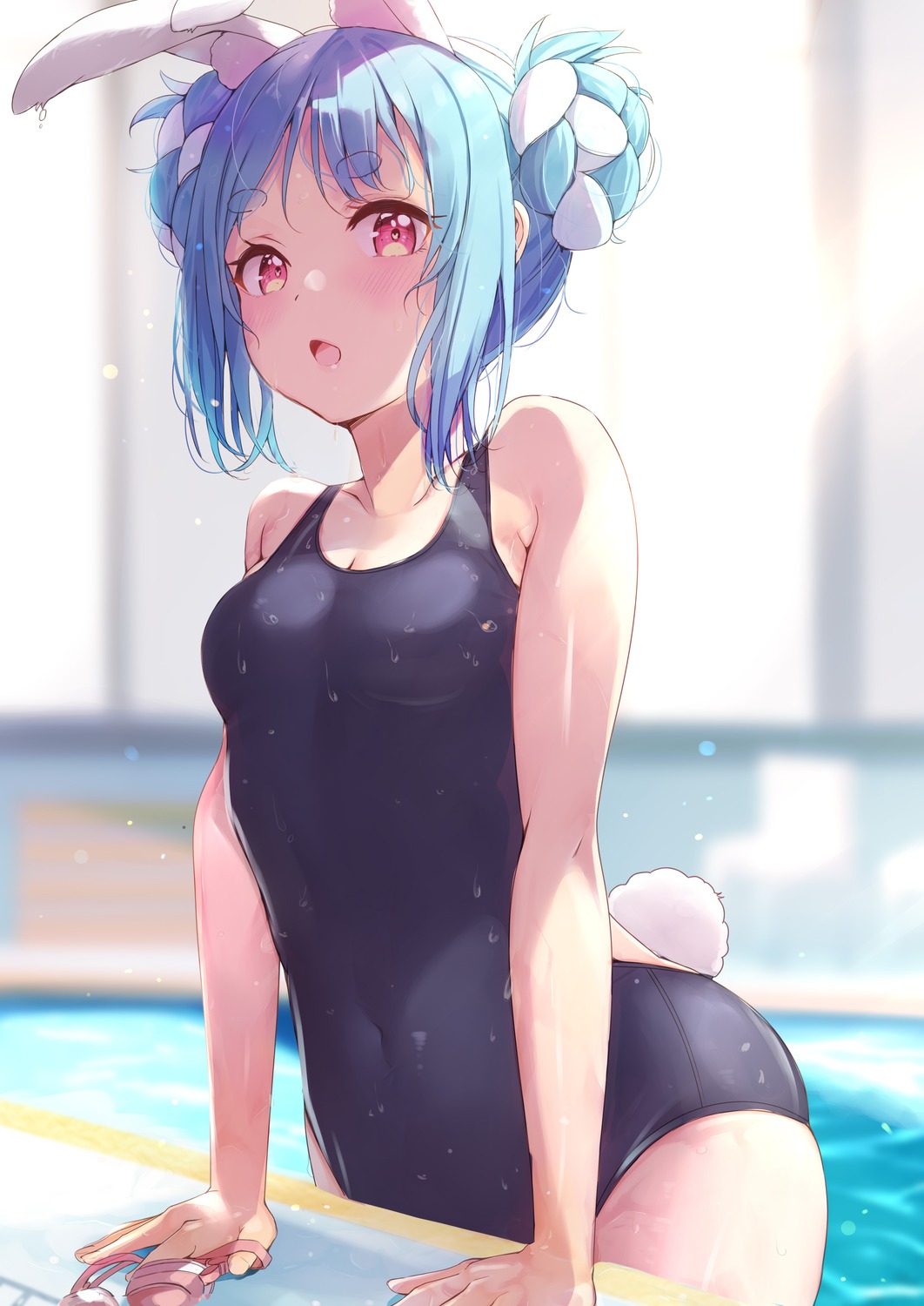 animal_ears, bunny_ears, hololive, nira_(vira), swimsuits, tail, usada_pekora, wet