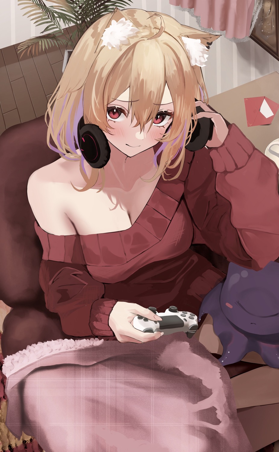 animal_ears, headphones, oreazu, sweater