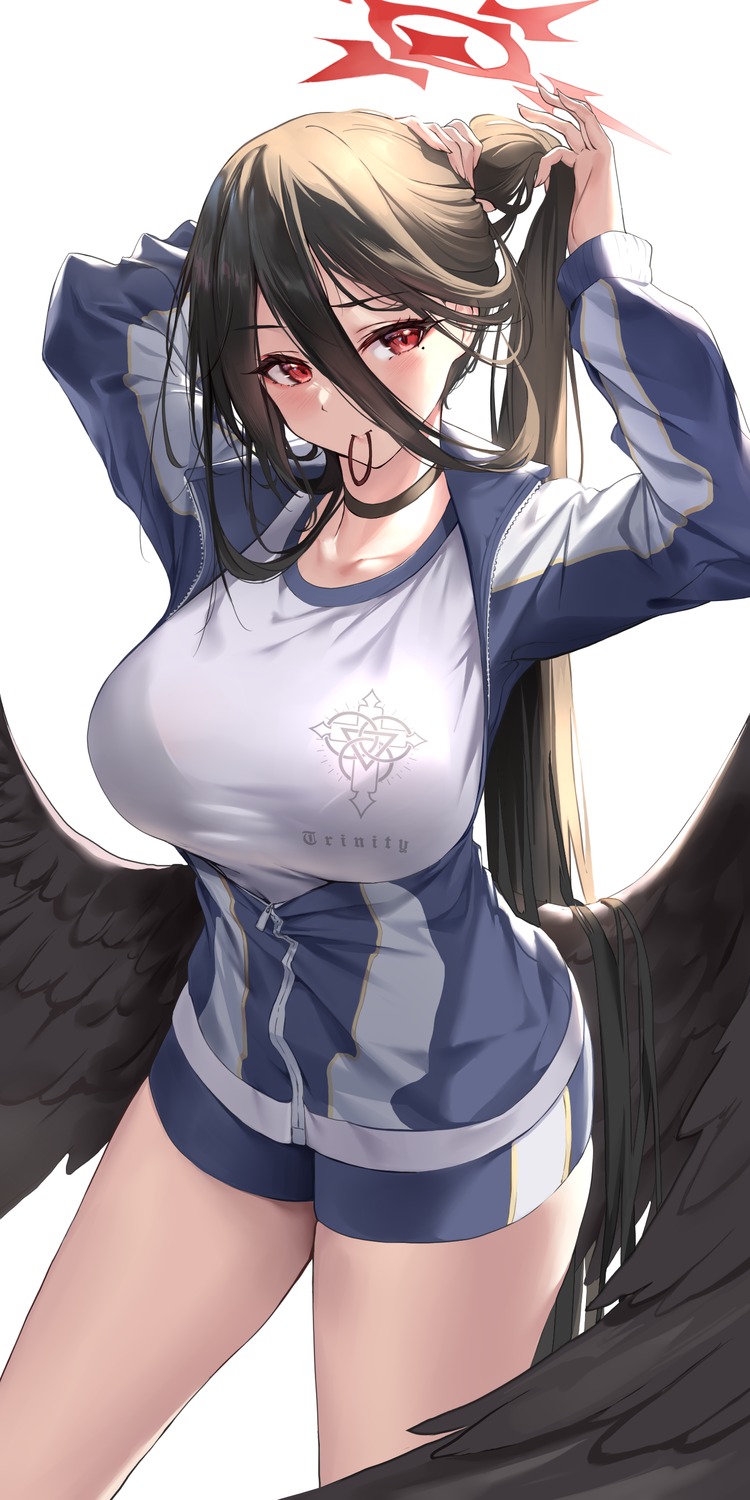 angel, blue_archive, bra, gym_uniform, hanekawa_hasumi, pdxen, see_through, wings