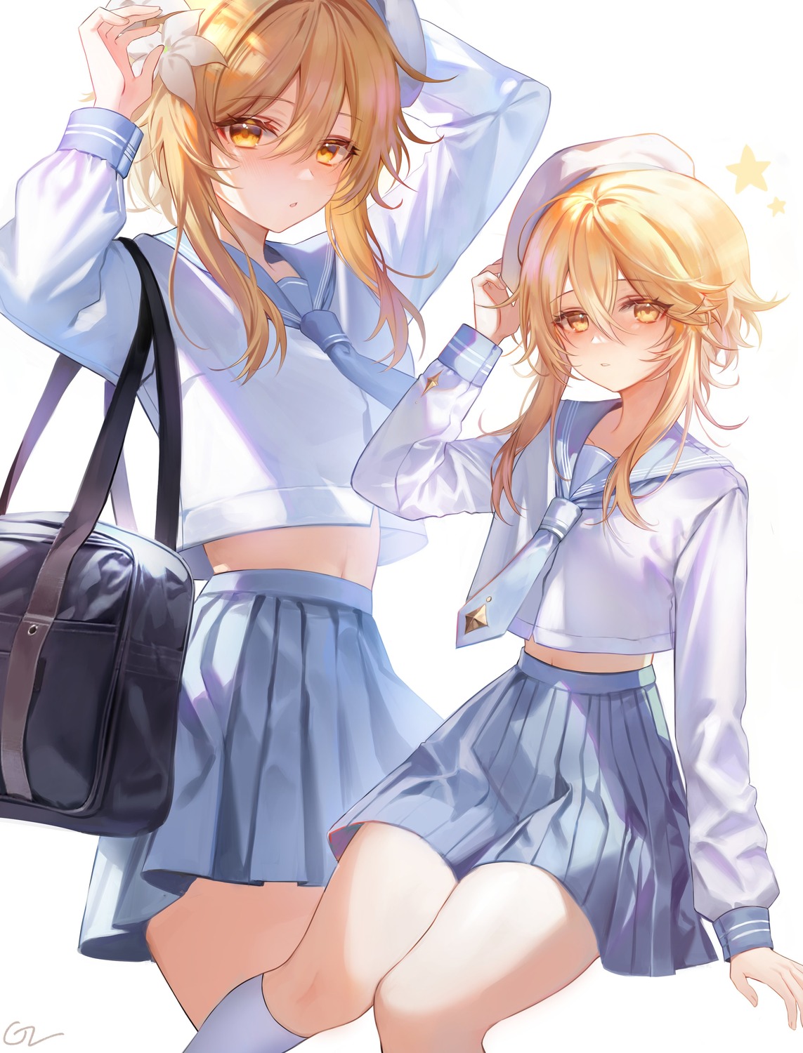 genshin_impact, gz_(gyoju), lumine, seifuku