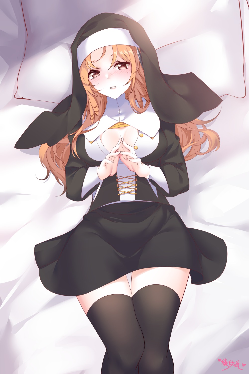 arknights, lingshalan, nun, pinecone_(arknights), thighhighs
