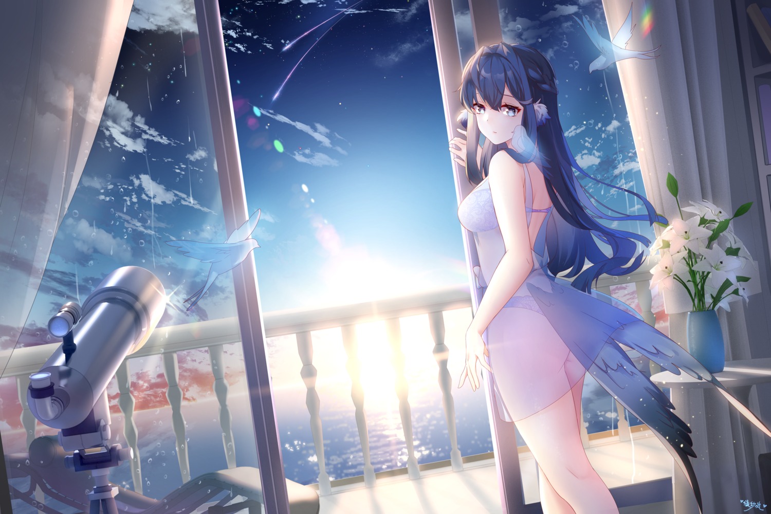 arknights, astesia_(arknights), bra, lingerie, lingshalan, pantsu, see_through, wings