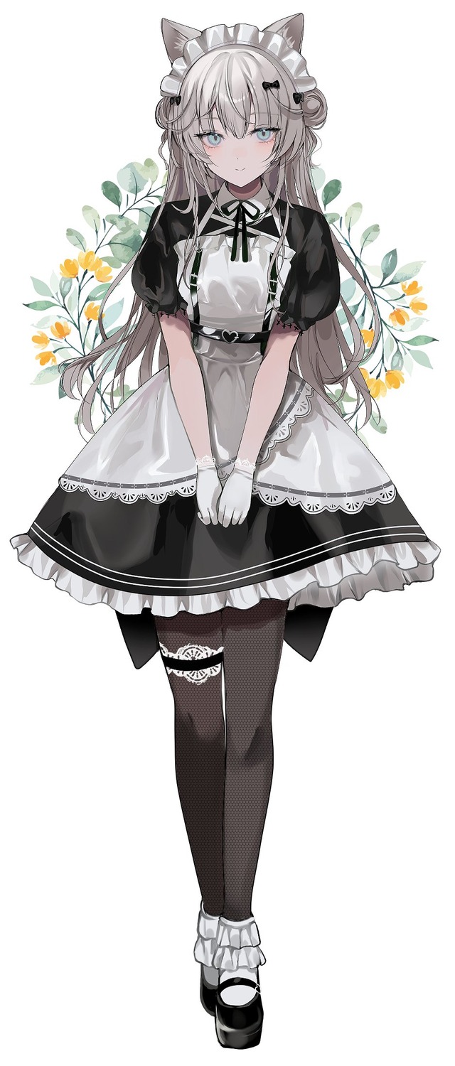 animal_ears, cem, garter, maid, nekomimi, pantyhose