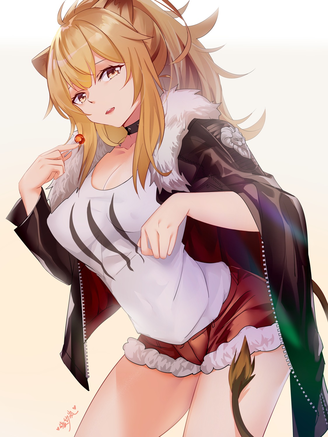 animal_ears, arknights, cleavage, lingshalan, siege_(arknights), tail