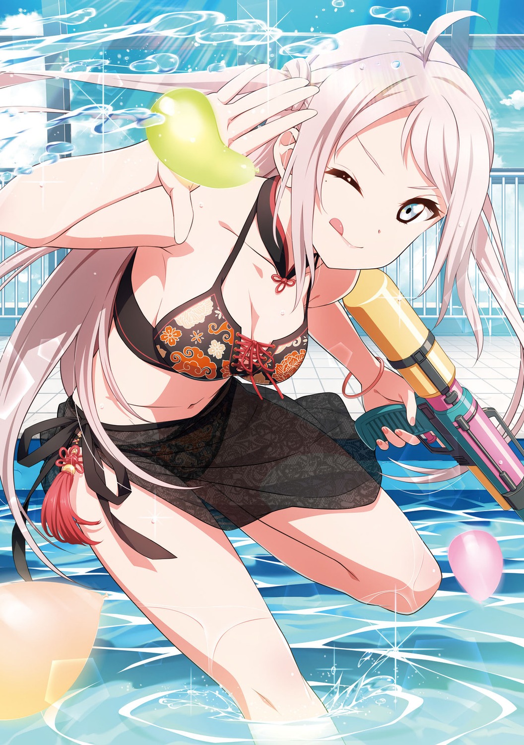 2c=galore, bikini, gun, love_live!_(series), love_live!_nijigasaki_gakuen_school_idol_doukoukai, swimsuits, wet, zhong_lanzhu