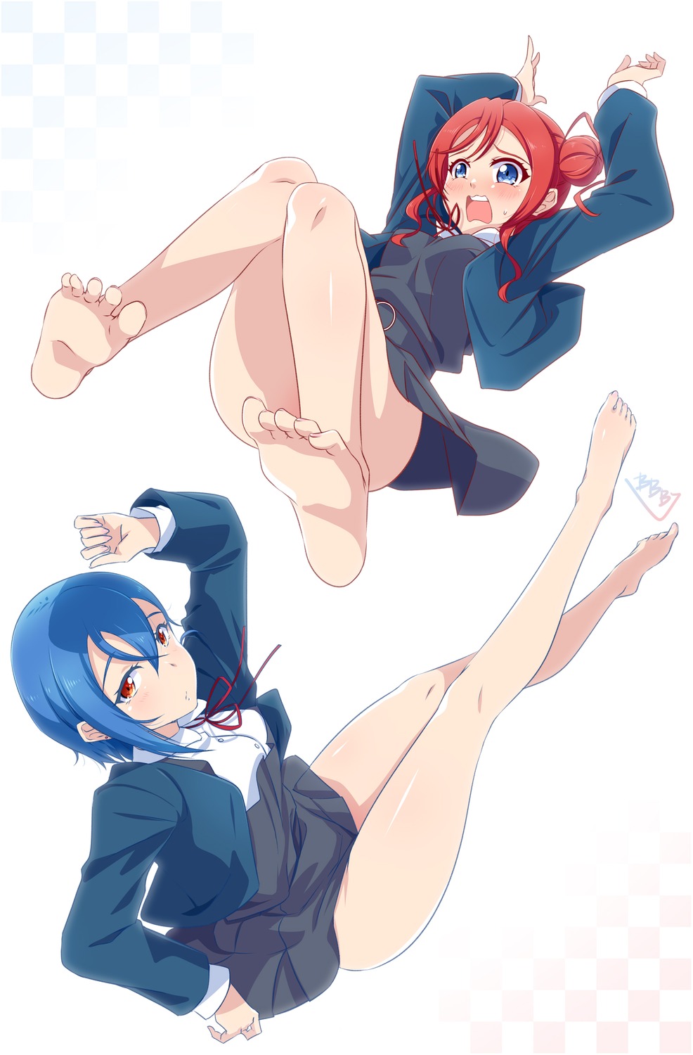 bunji, feet, love_live!_(series), love_live!_superstar!!, seifuku, skirt_lift, wakana_shiki, yoneme_mei