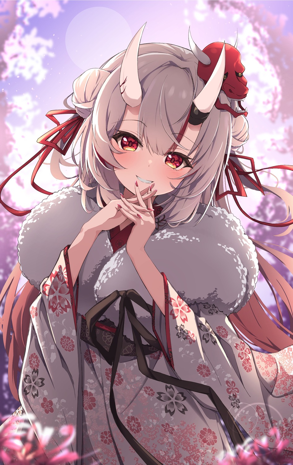 fumi_(fumibeing), hololive, horns, nakiri_ayame, yukata