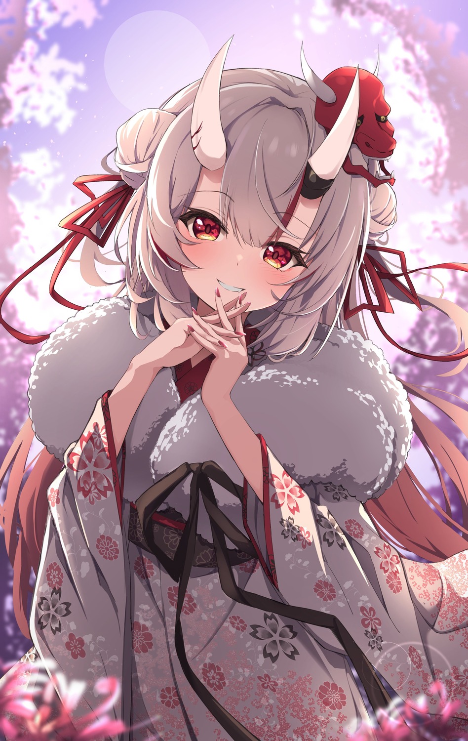 fumi_(fumibeing), hololive, horns, nakiri_ayame, yukata