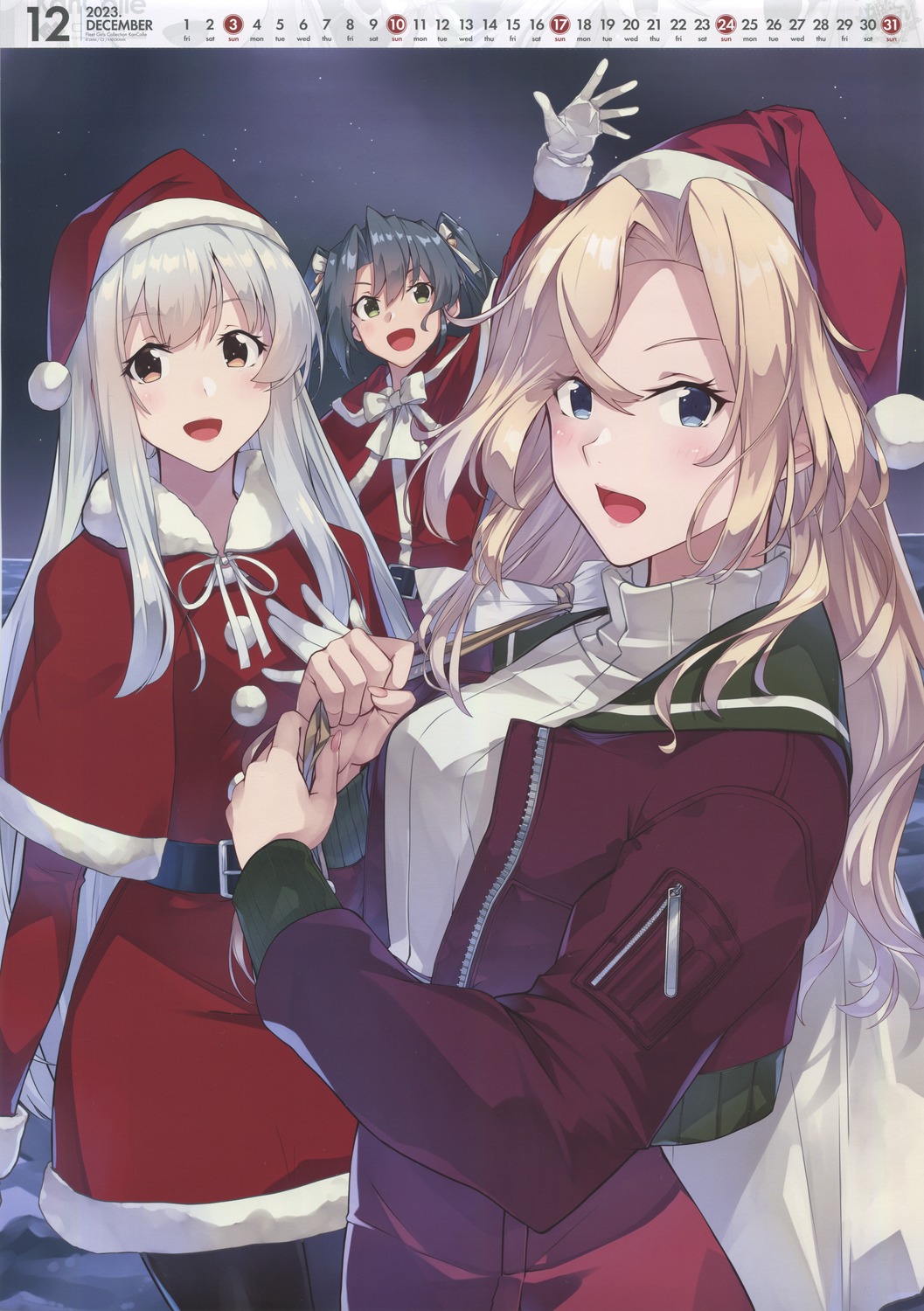 calendar, christmas, dress, hornet_(kancolle), kantai_collection, konishi, pantyhose, shoukaku_(kancolle)