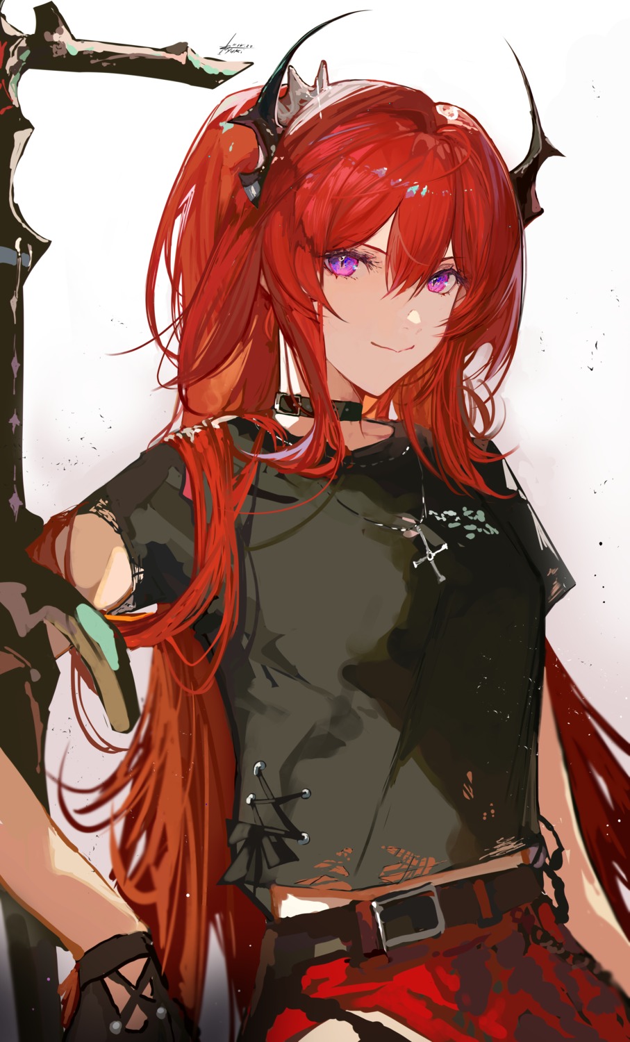 arknights, horns, sketch, surtr_(arknights), yuki_flourish