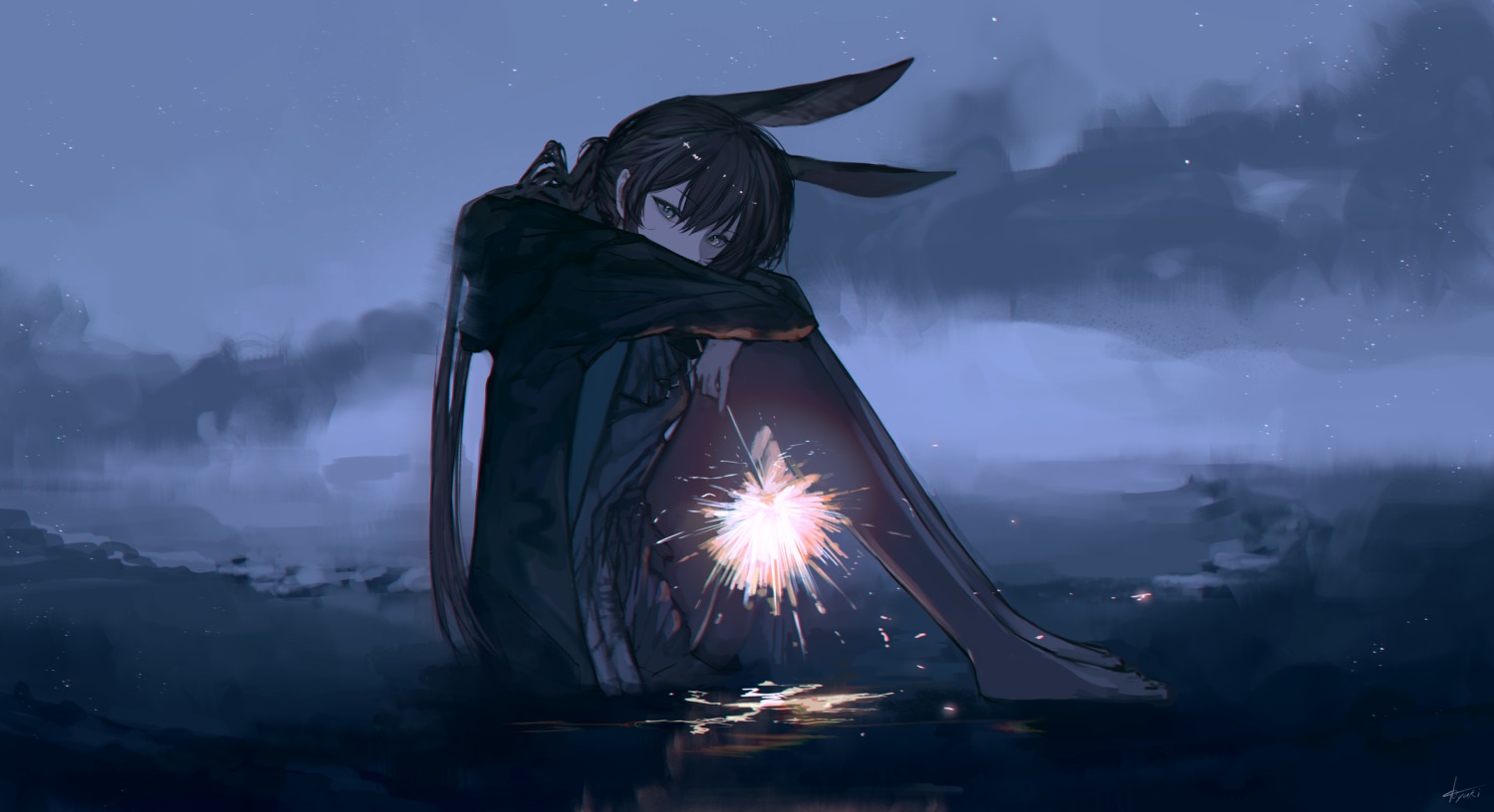 amiya_(arknights), animal_ears, arknights, bunny_ears, feet, pantyhose, sketch, wet
