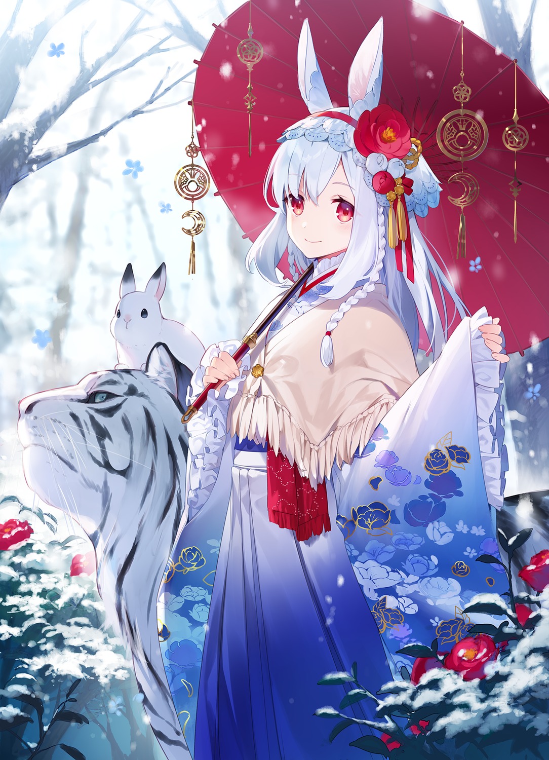 animal_ears, asahikawa_hiyori, bunny_ears, japanese_clothes, umbrella