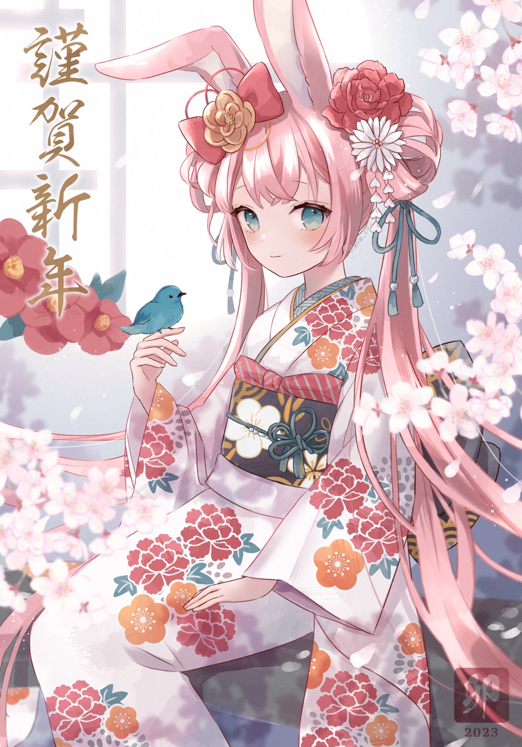 animal_ears, bunny_ears, kimono, myaco9