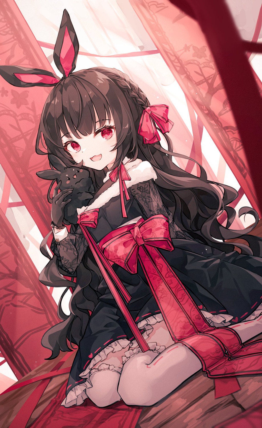 animal_ears, bunny_ears, dress, lolita_fashion, miyu_(miy_u1308), see_through, thighhighs