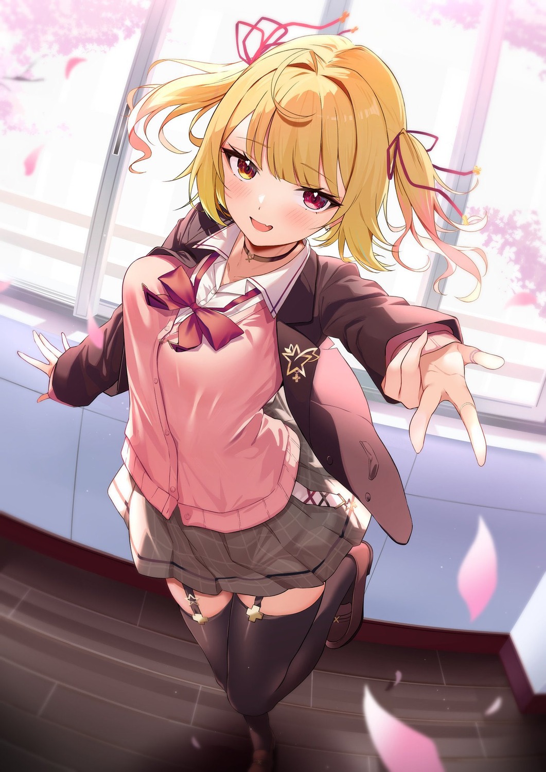 equal_(heartstrings), heterochromia, hoshikawa_sara, nijisanji, seifuku, stockings, sweater, thighhighs