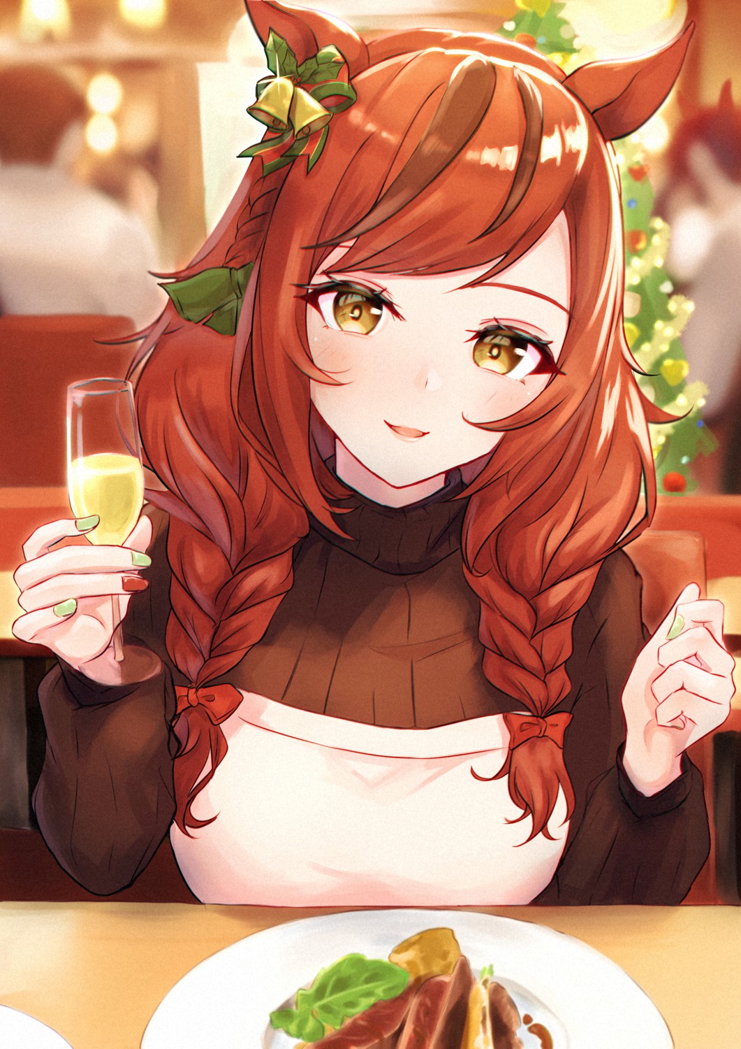 animal_ears, christmas, nice_nature_(umamusume), sweater, uma_musume_pretty_derby, wazuki_tsuneha
