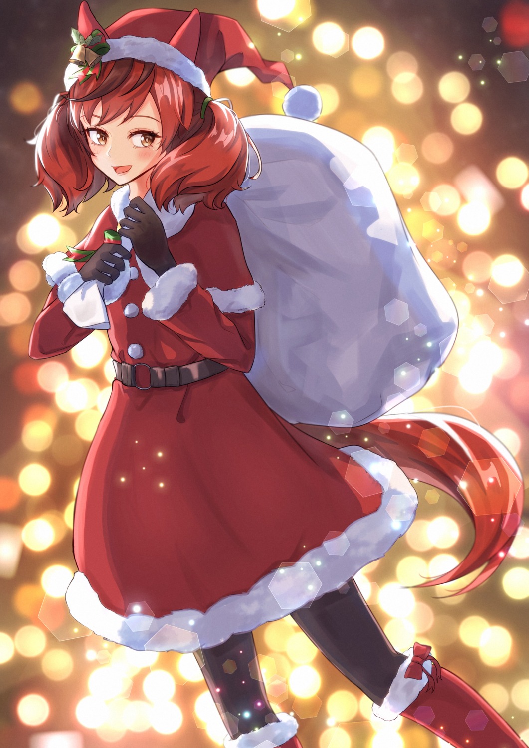 animal_ears, christmas, dress, nice_nature_(umamusume), pantyhose, tail, uma_musume_pretty_derby, wazuki_tsuneha
