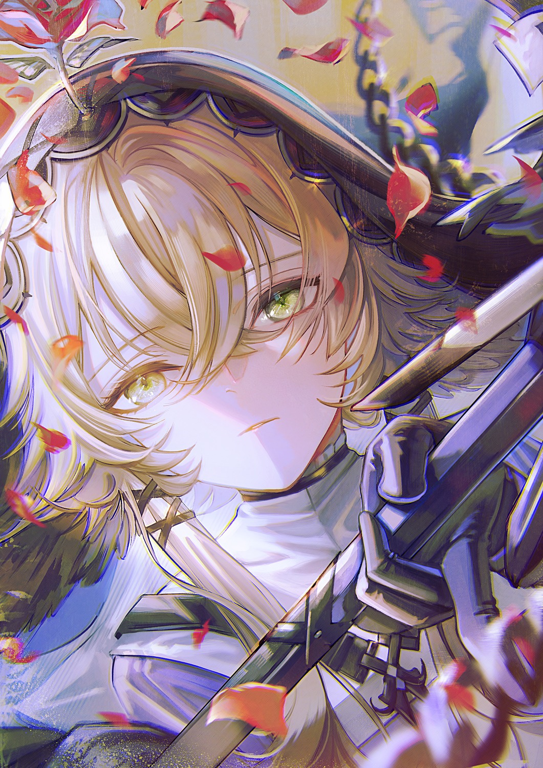 arknights, fuyuumikou, horns, pallas_(arknights), weapon